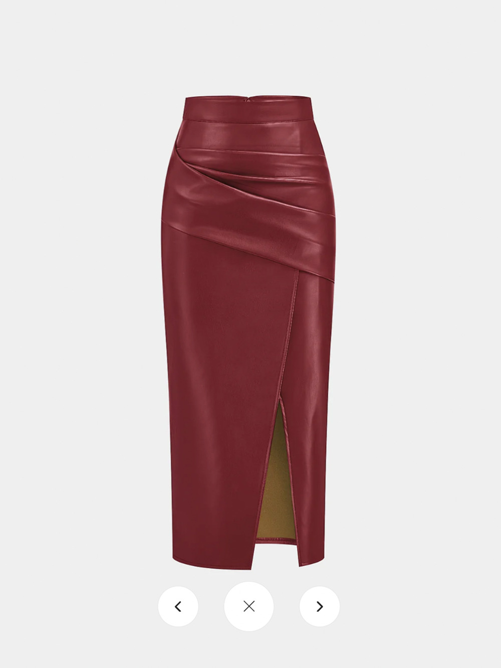 NWT Commense Ruched Slit PU Leather Midi Skirt Sz L